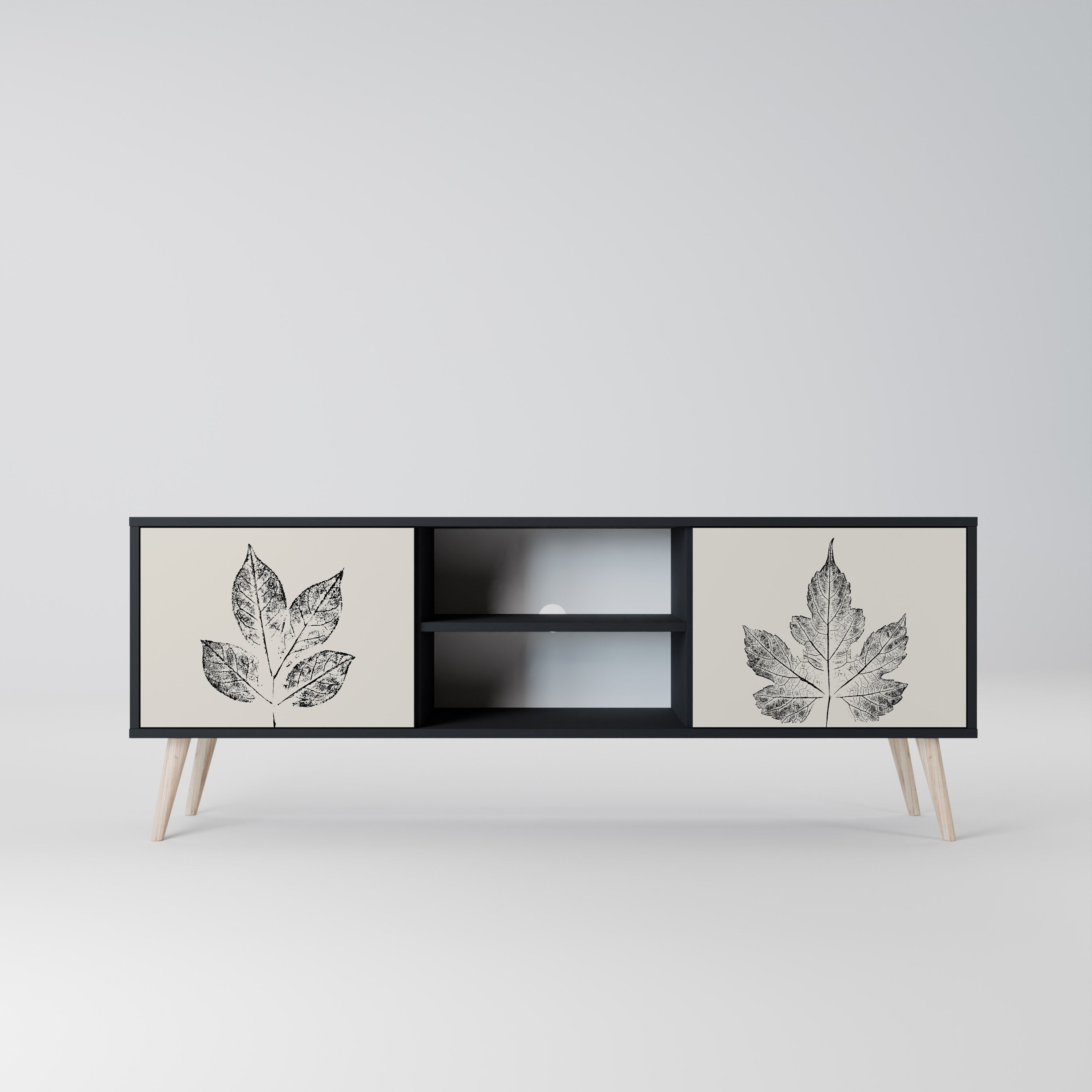 LEAFY STAMPS 2-dörrars TV-bänk i svart finish