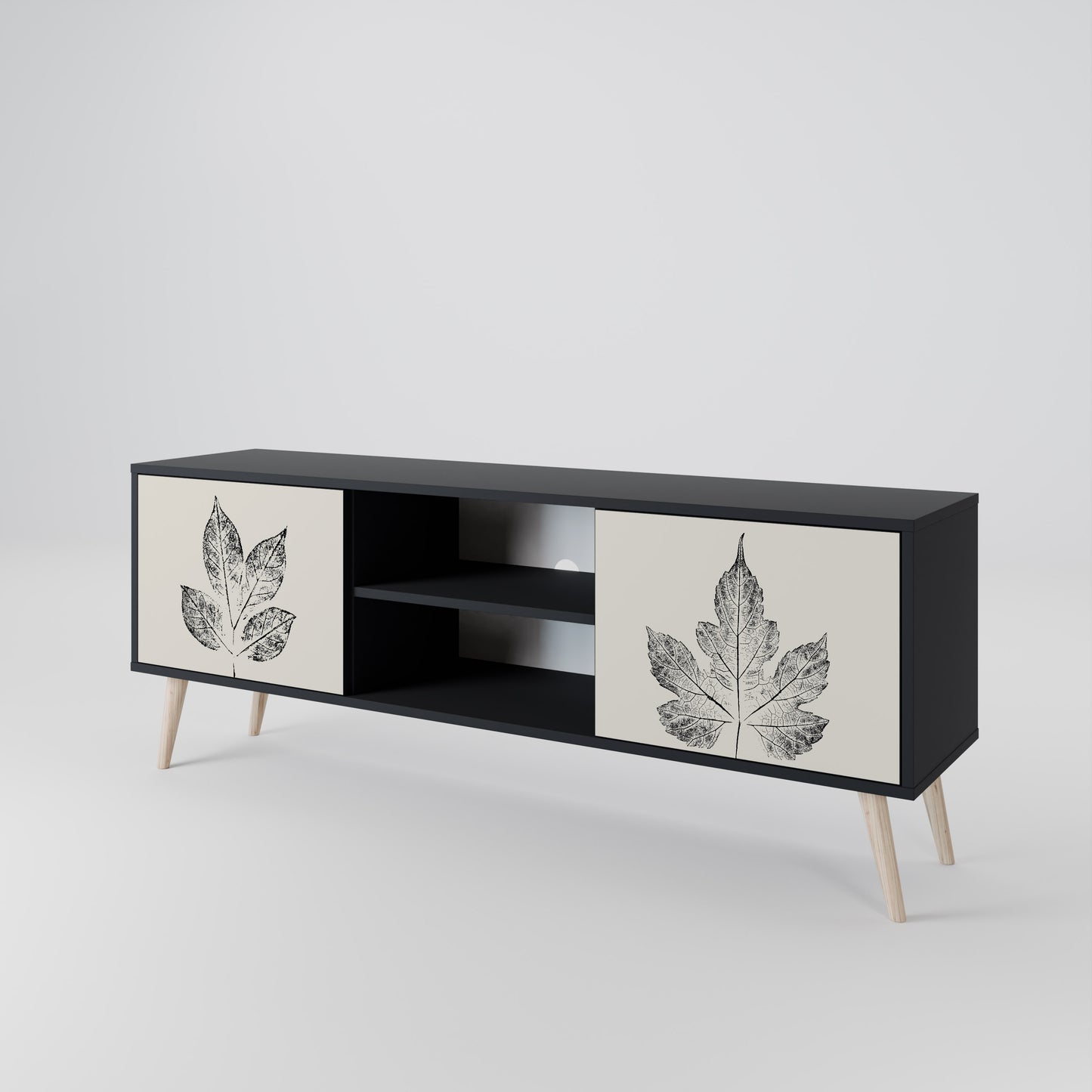 LEAFY STAMPS 2-dörrars TV-bänk i svart finish
