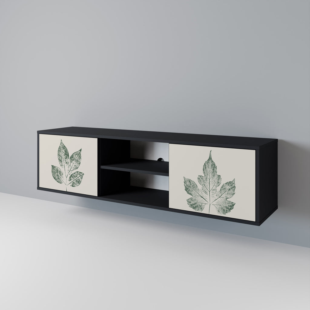 GREEN LEAFY STAMPS 2-dörrars TV-bänk i svart finish