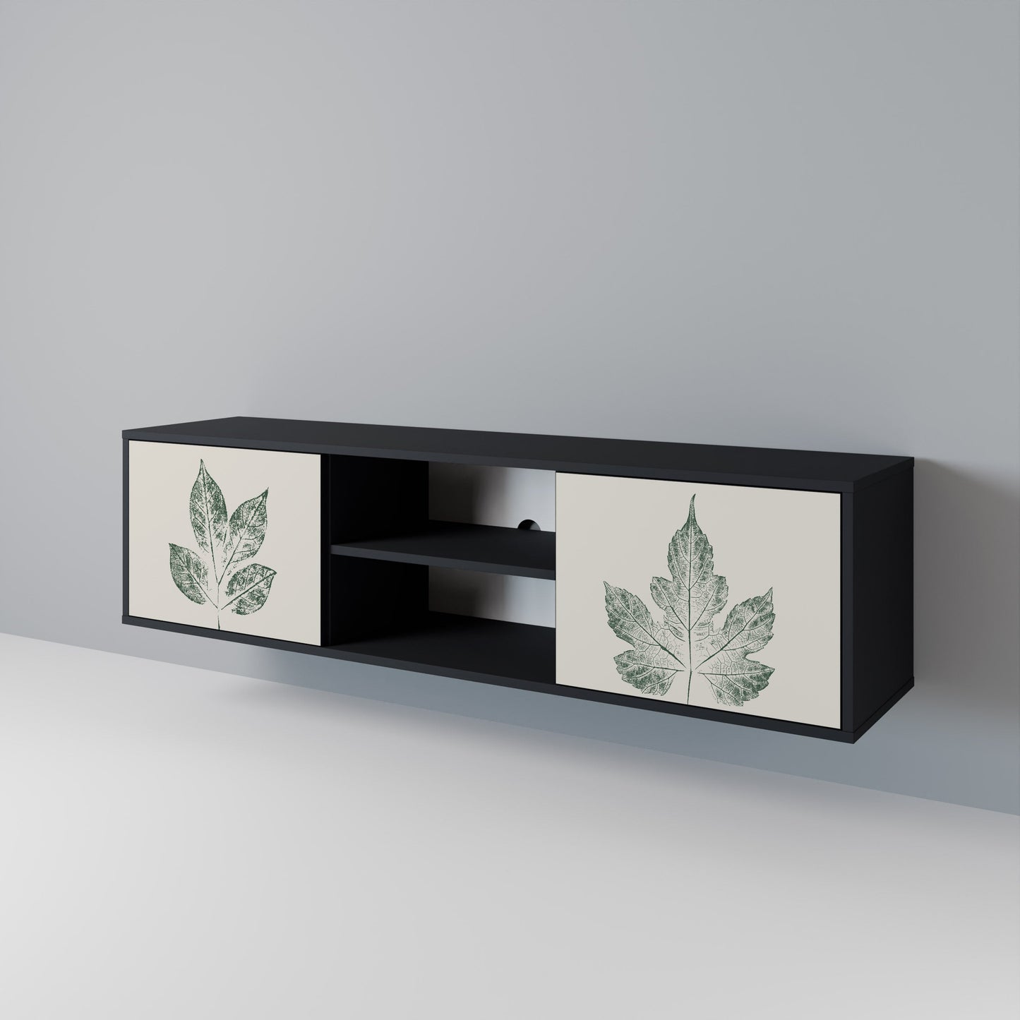 GREEN LEAFY STAMPS 2-dörrars TV-bänk i svart finish