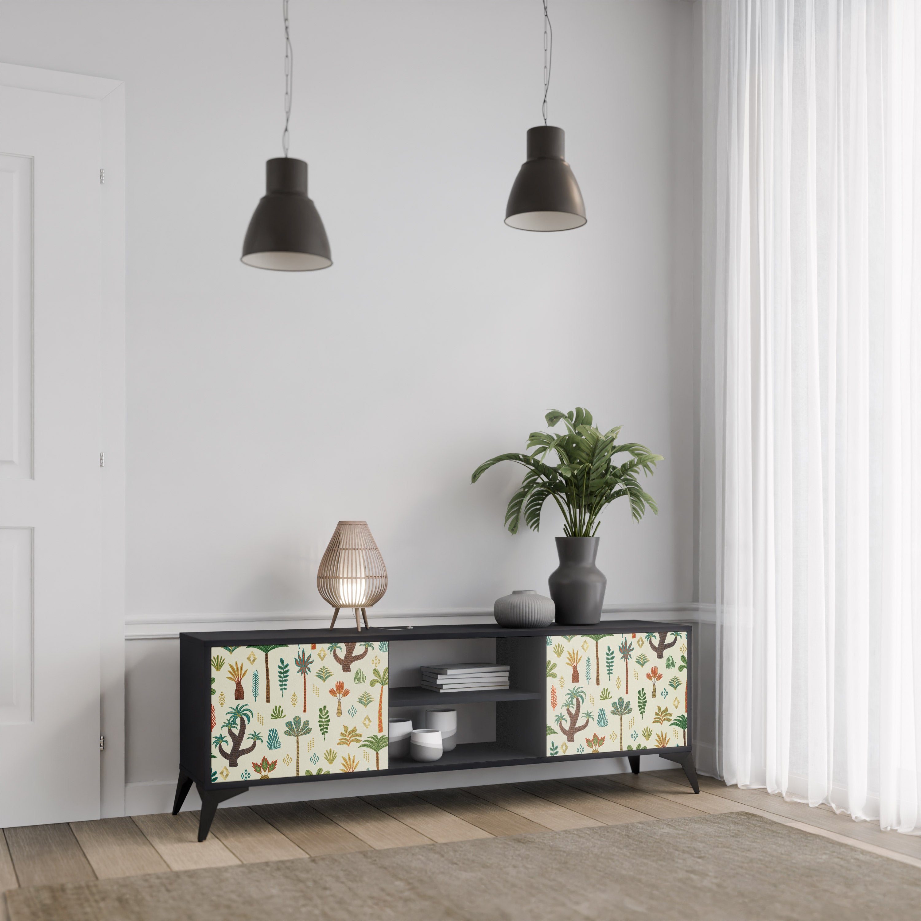 PALM SPRING 2-dörrars TV-bänk i svart finish