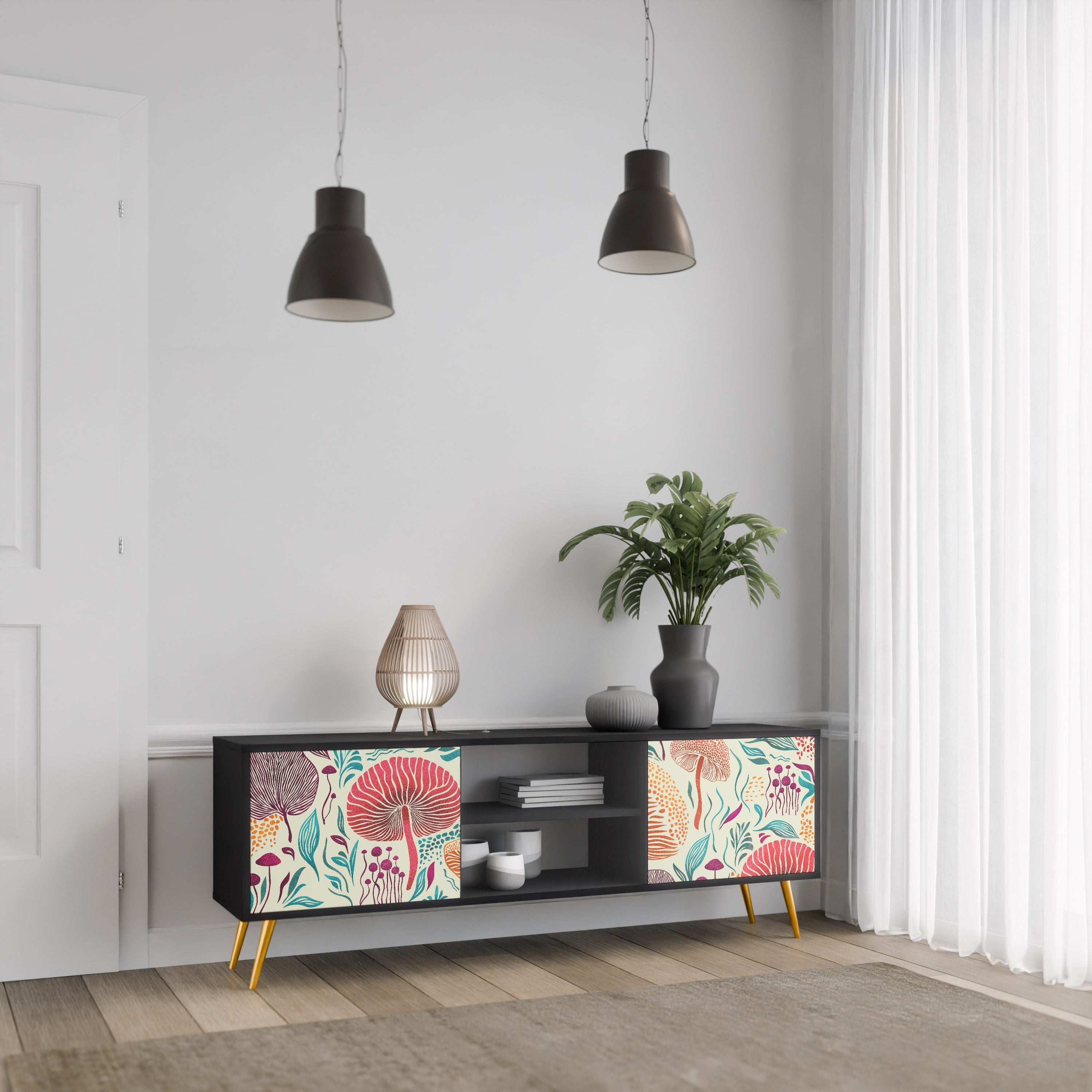 FUNGUS FANTASY 2-dörrars TV-bänk i svart finish