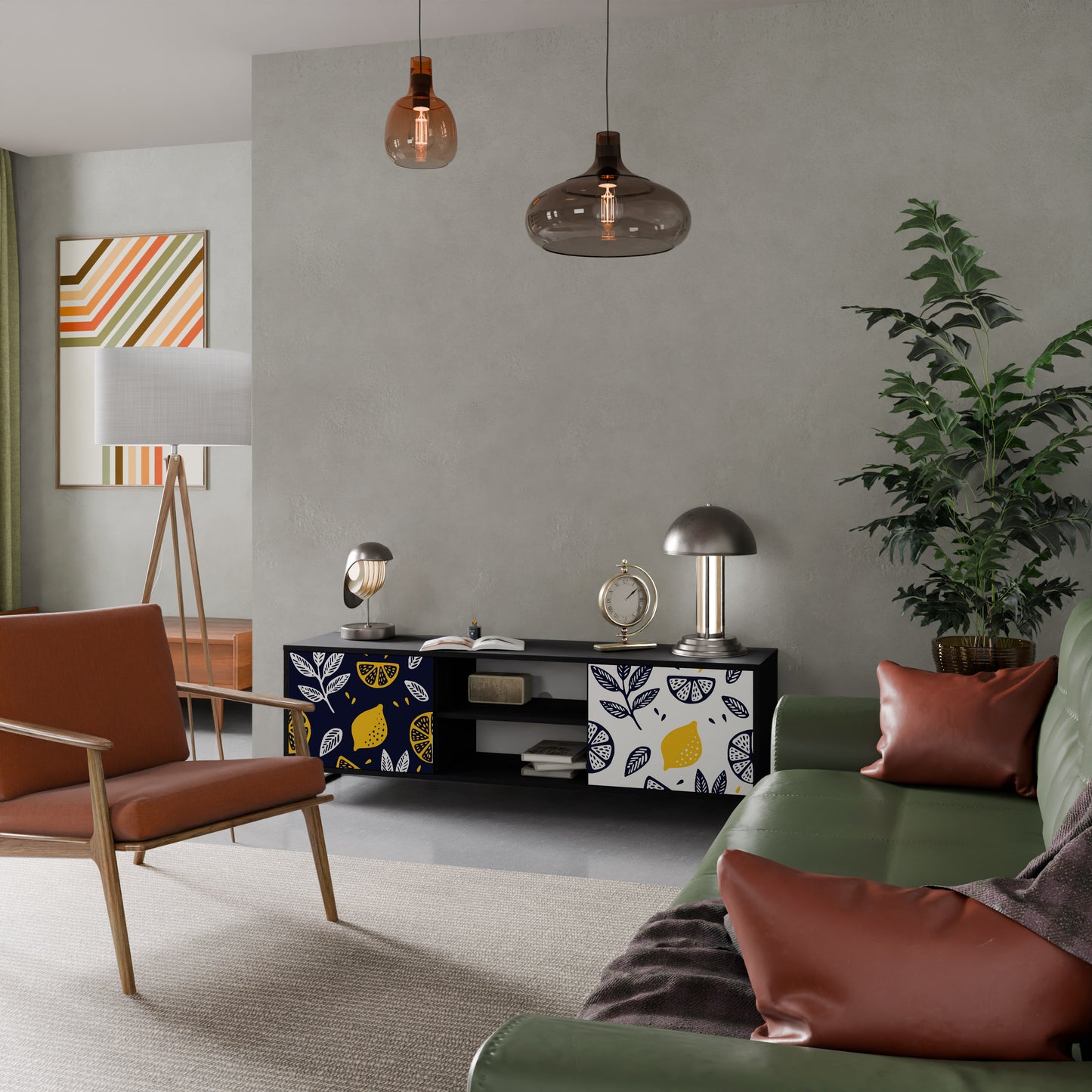 CITRUS SVART OCH VITT 2-dörrars TV-bänk i svart finish