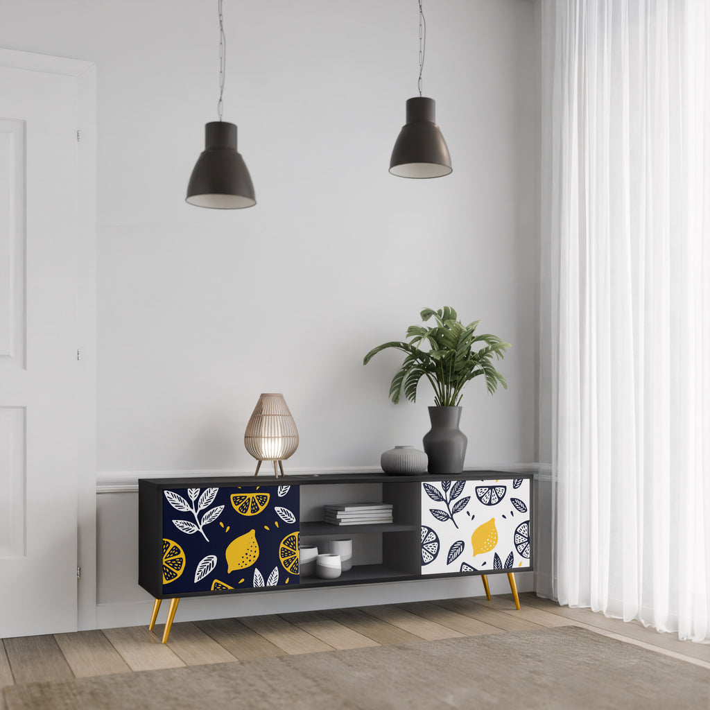 CITRUS SVART OCH VITT 2-dörrars TV-bänk i svart finish