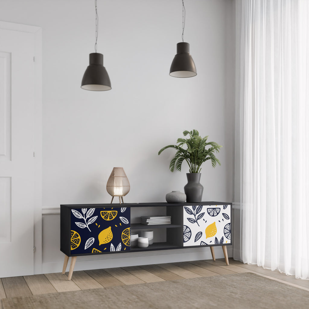 CITRUS SVART OCH VITT 2-dörrars TV-bänk i svart finish