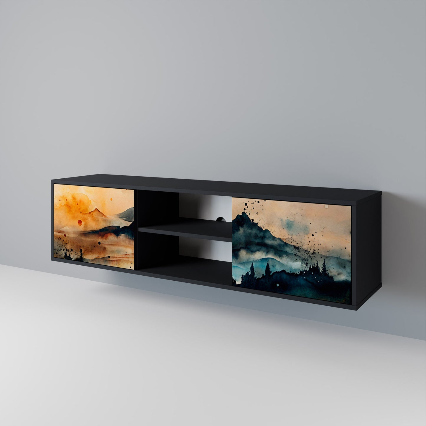 OMINOUS MOUNTAINS 2-dörrars TV-bänk i svart finish