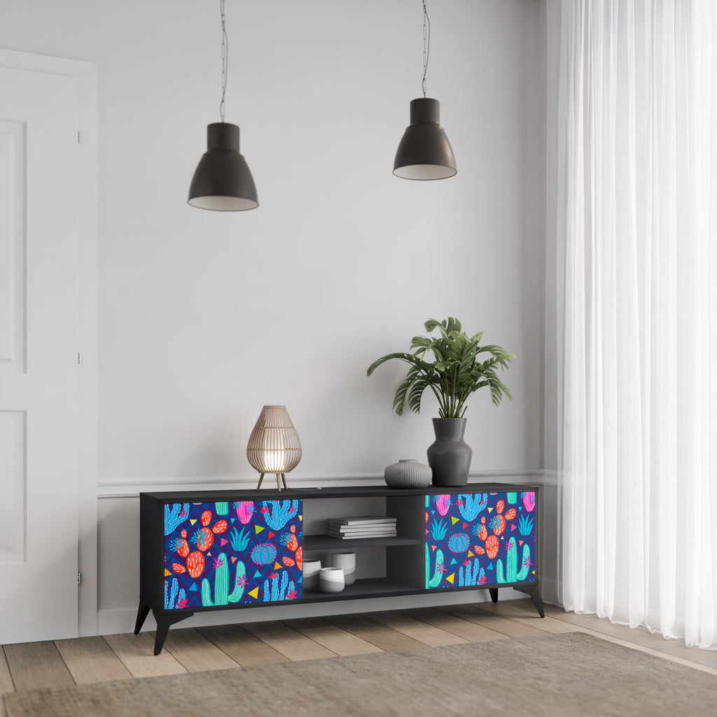 CACTUS VIBES 2-dörrars TV-bänk i svart finish