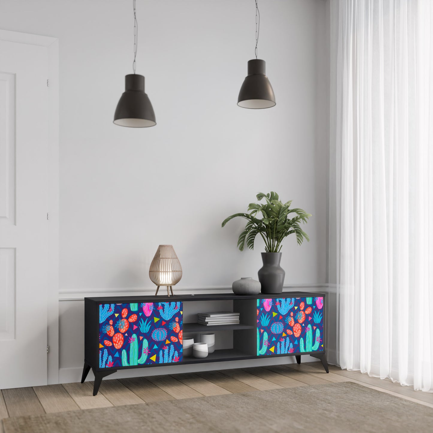 CACTUS VIBES 2-dörrars TV-bänk i svart finish