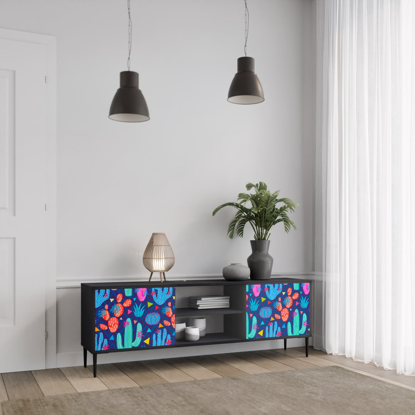 CACTUS VIBES 2-dörrars TV-bänk i svart finish