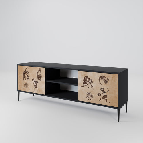 AFRICAN STYLE 2-Door TV Stand in Black Finish