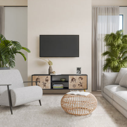 TV-bänk med 2 dörrar i AFRIKA STIL i svart finish