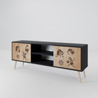 AFRICAN STYLE 2-Door TV Stand in Black Finish
