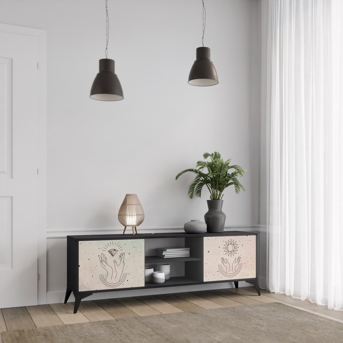 DELIKATE BEAUTY 2-dörrars TV-bänk i svart finish