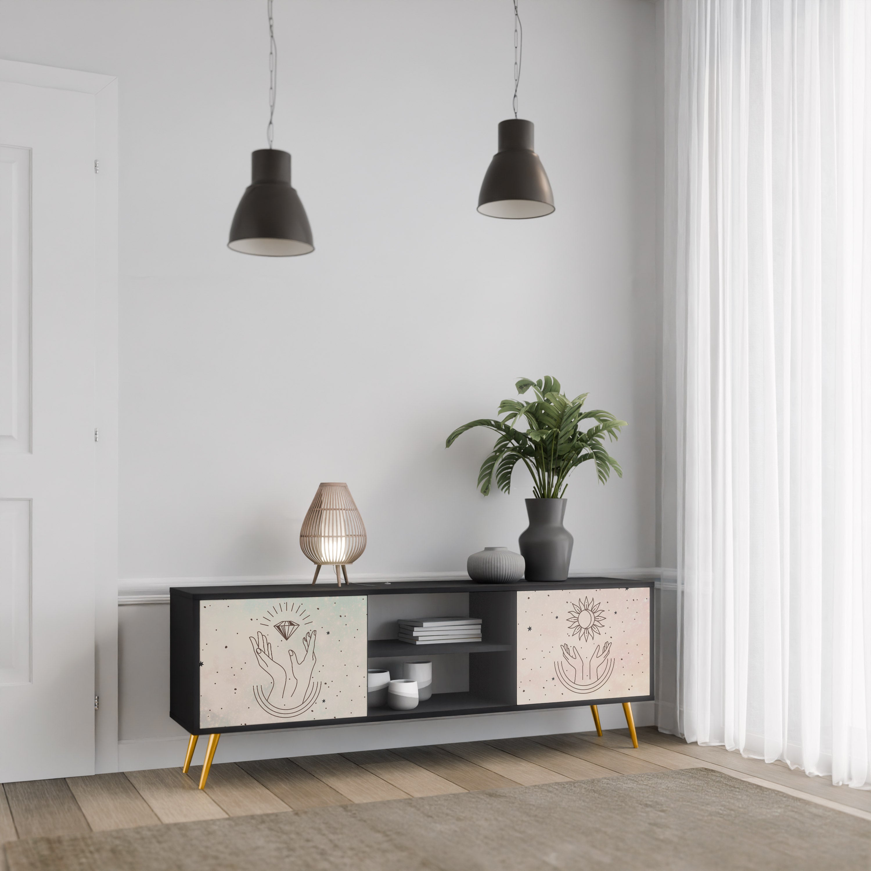 DELIKATE BEAUTY 2-dörrars TV-bänk i svart finish