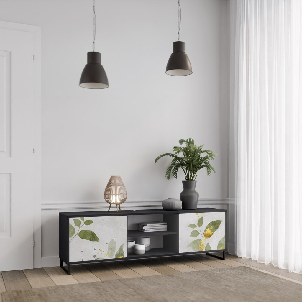ELEGANT BOTANICS 2-dörrars TV-bänk i svart finish