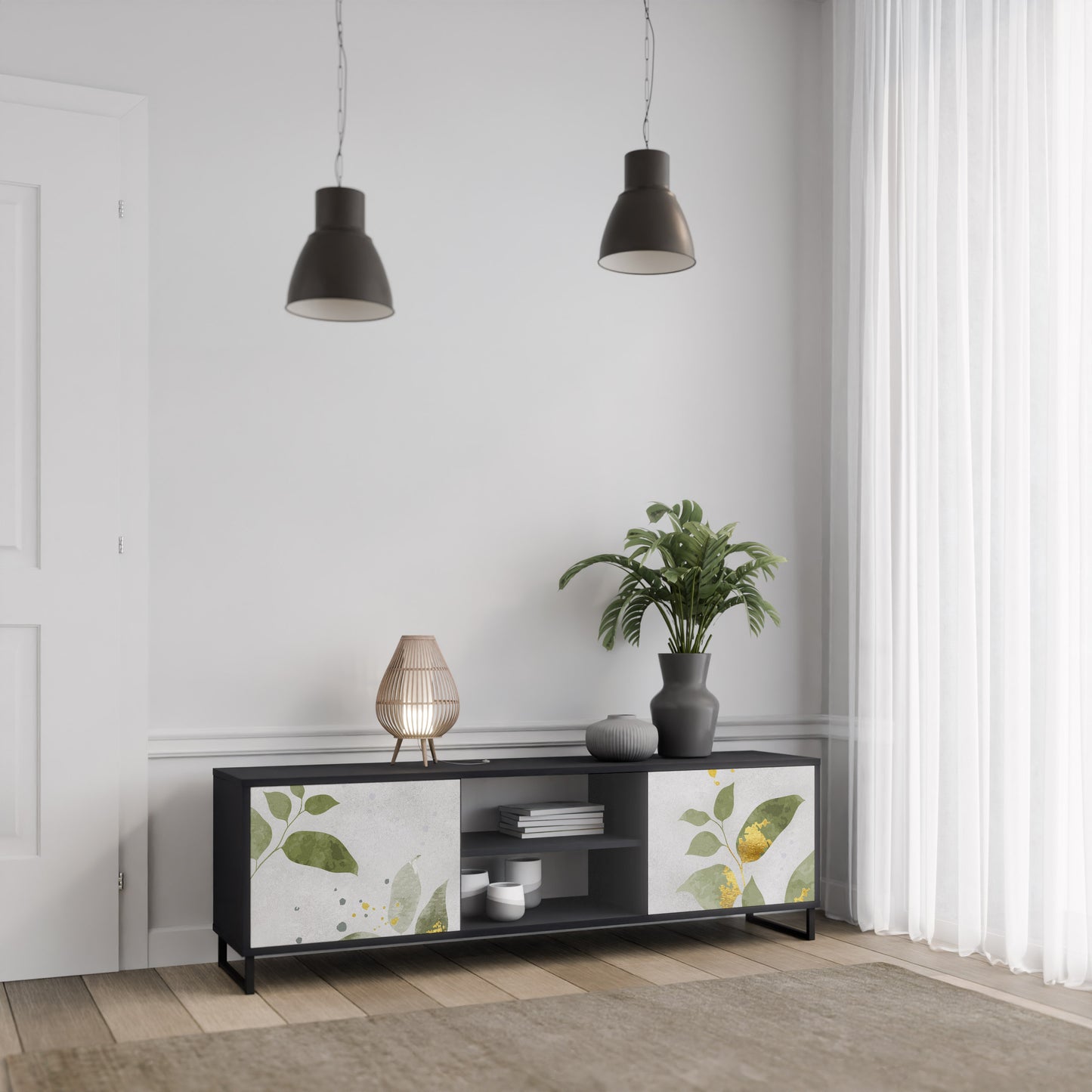 ELEGANT BOTANICS 2-dörrars TV-bänk i svart finish