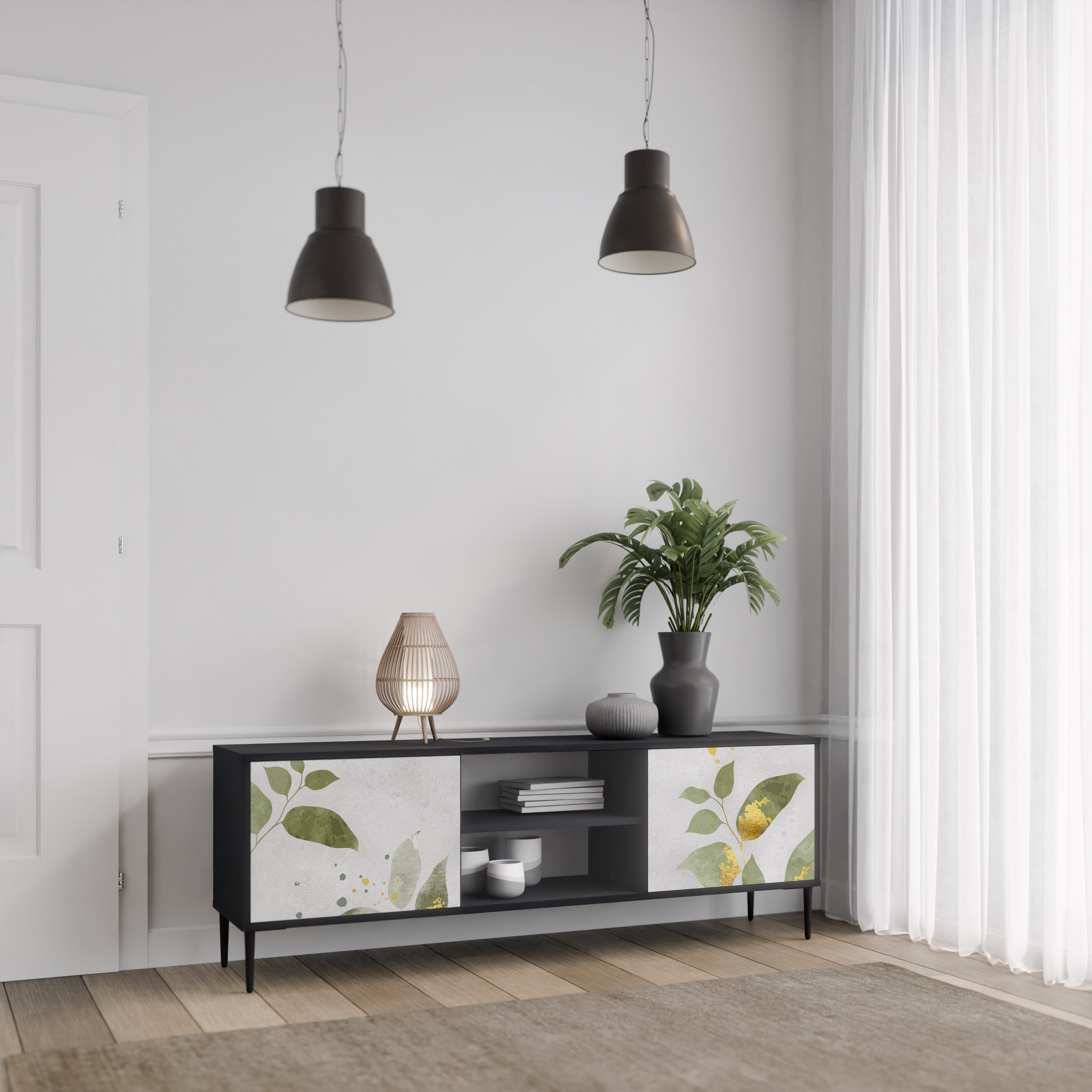 ELEGANT BOTANICS 2-dörrars TV-bänk i svart finish