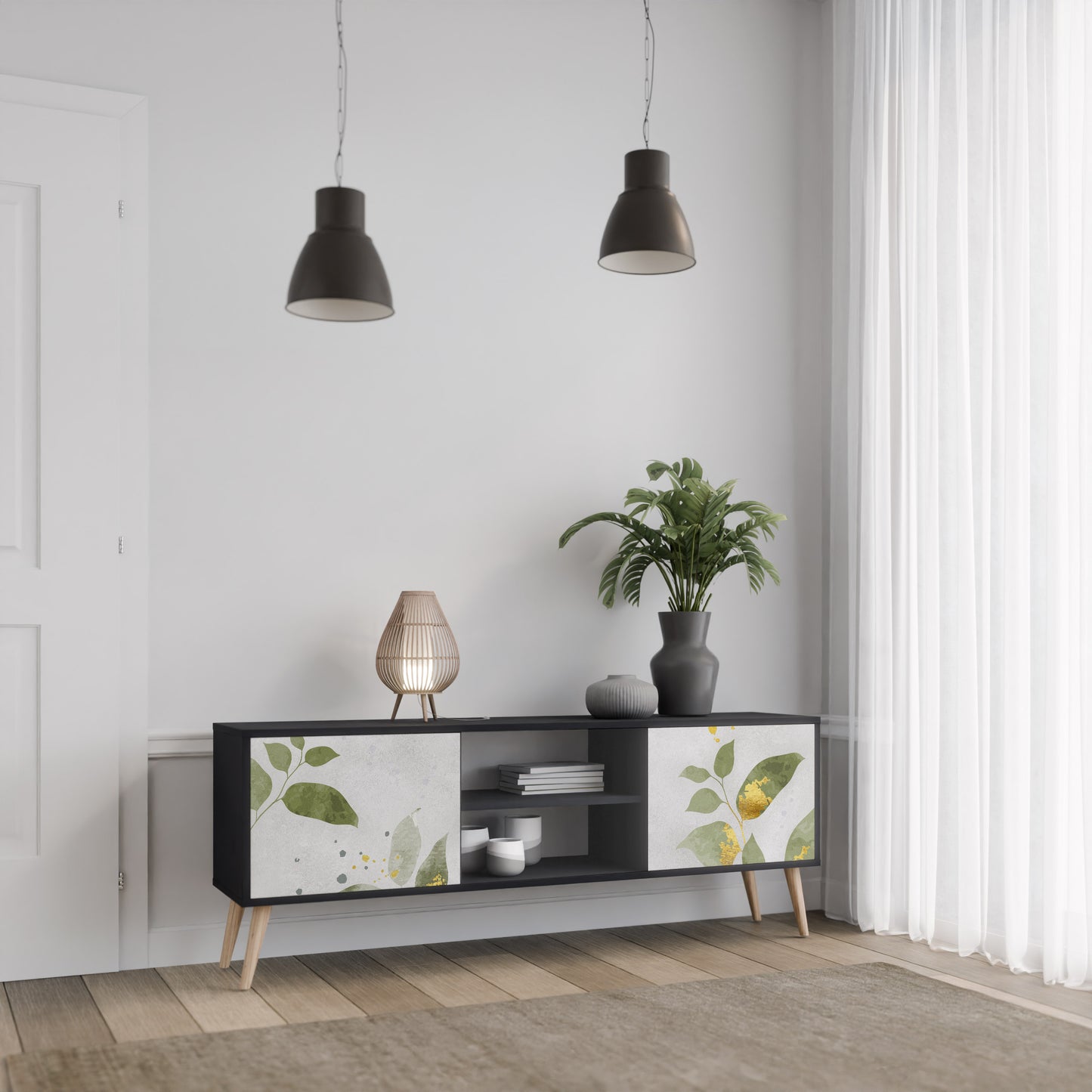 ELEGANT BOTANICS 2-dörrars TV-bänk i svart finish