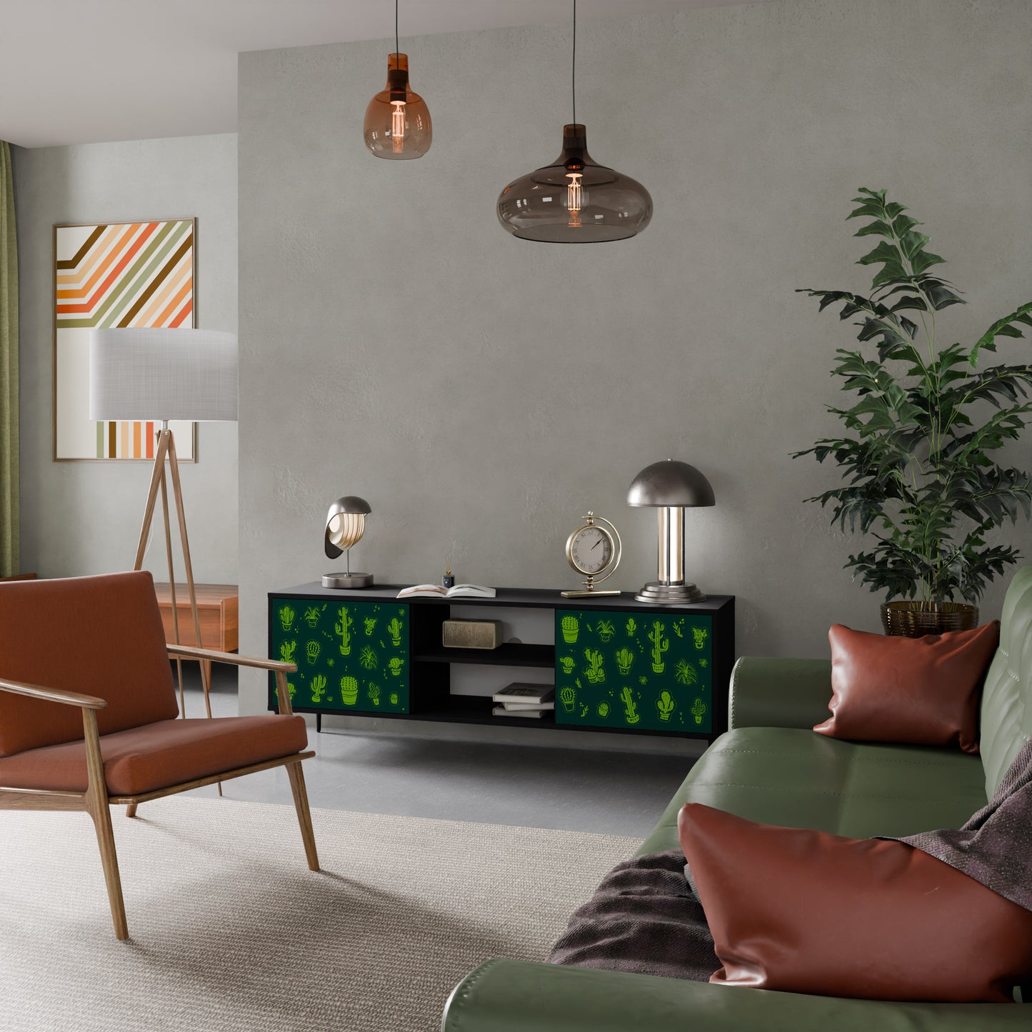 DESERT GREEN 2-dörrars TV-bänk i svart finish