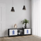 POLISH FOLK ART 2-Door TV Stand in Black Finish