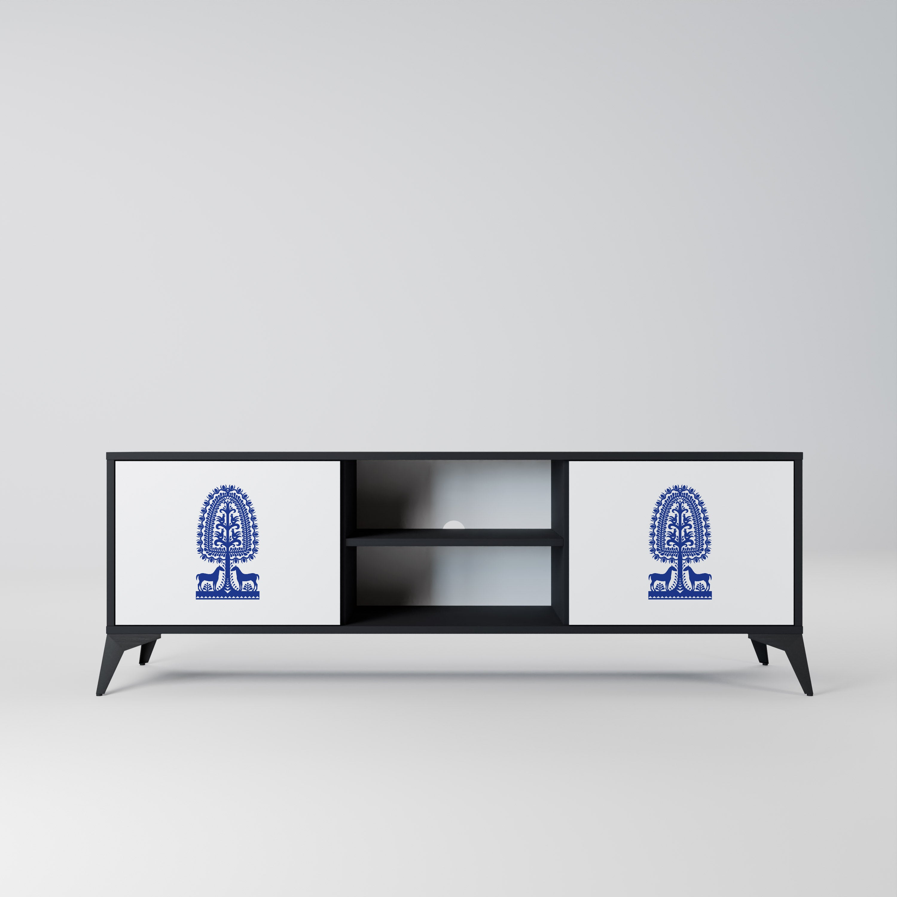 POLISH FOLK ART 2-dörrars TV-bänk i svart finish