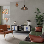 POLISH FOLK ART 2-Door TV Stand in Black Finish