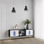 POLISH FOLK ART 2-Door TV Stand in Black Finish