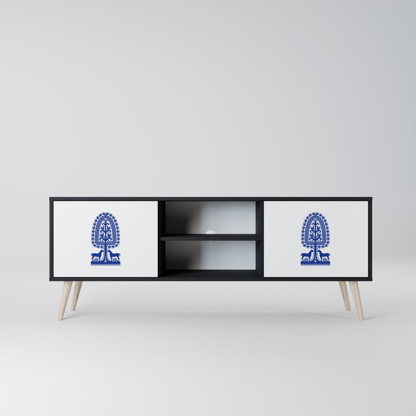 POLISH FOLK ART 2-dörrars TV-bänk i svart finish