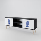 POLISH FOLK ART 2-Door TV Stand in Black Finish