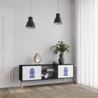 POLISH FOLK ART 2-Door TV Stand in Black Finish