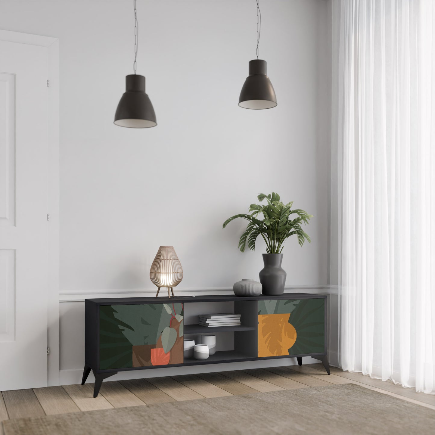 TROPICAL COMPOSITION 2-dörrars TV-bänk i svart finish