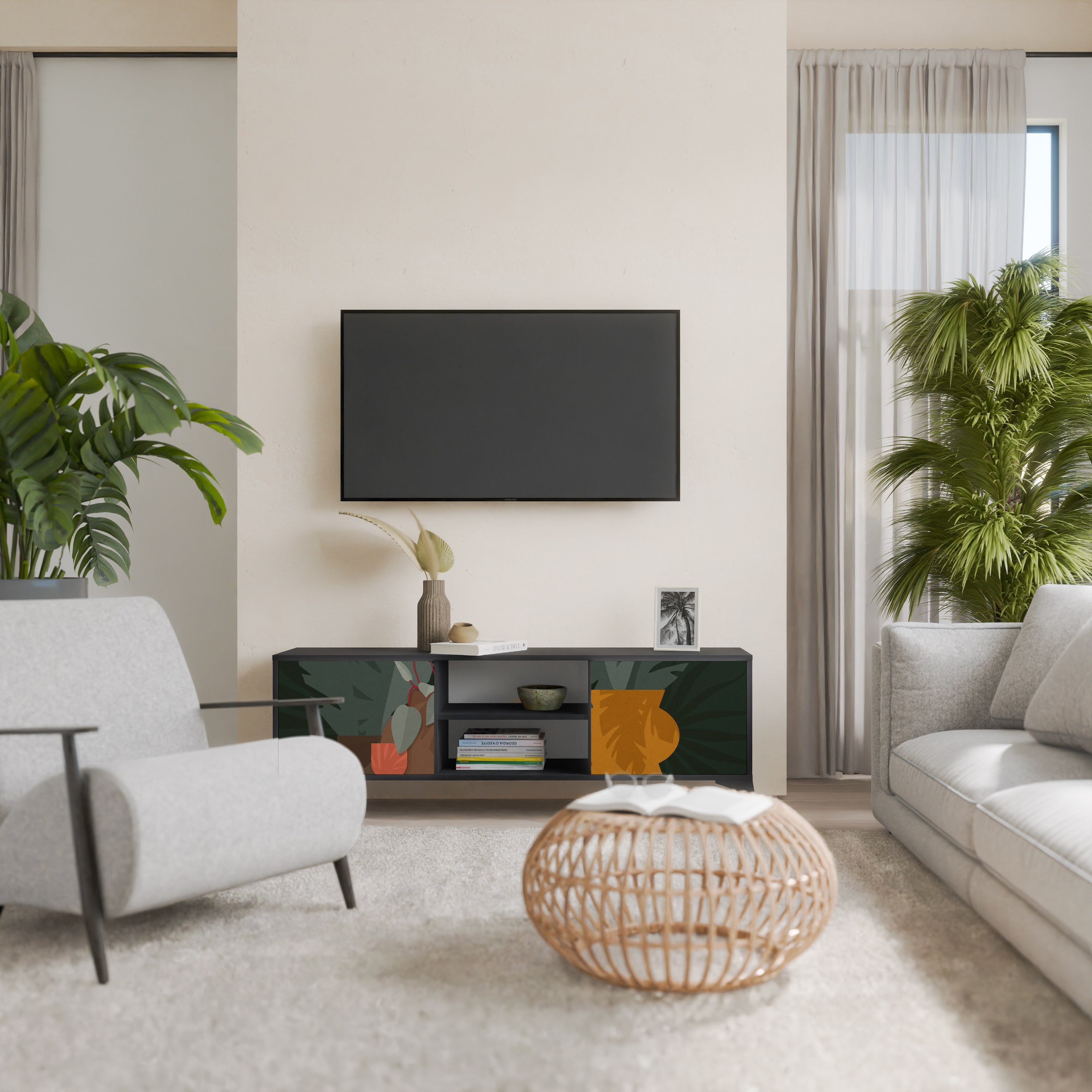 TROPICAL COMPOSITION 2-dörrars TV-bänk i svart finish
