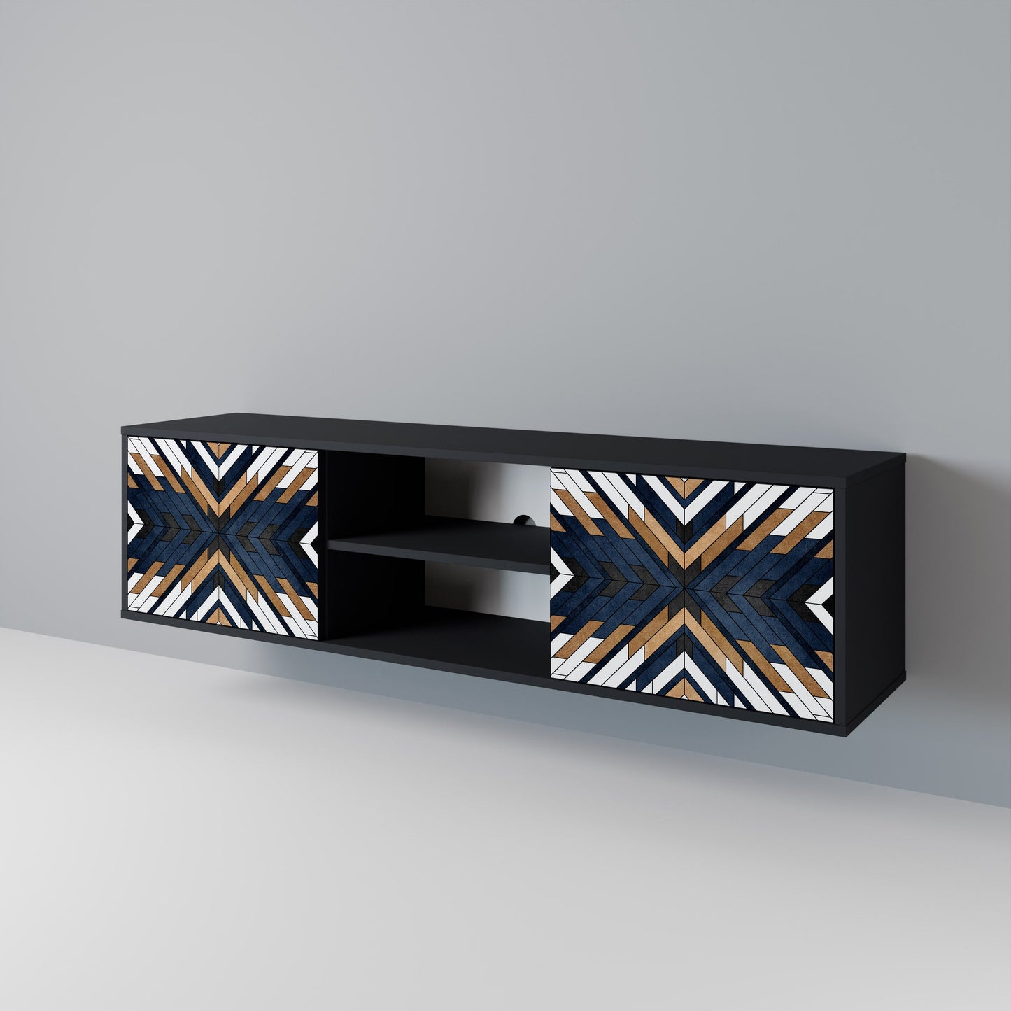 ARTFUL GEOMETRY 2-dörrars TV-bänk i svart finish