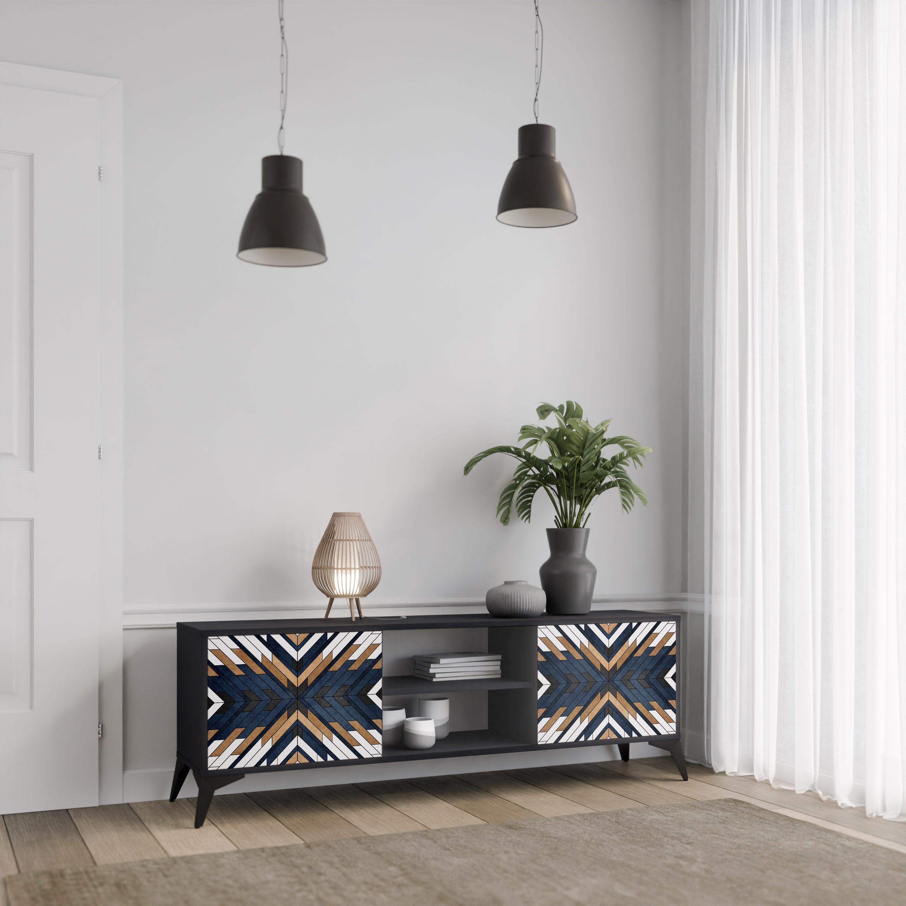 ARTFUL GEOMETRY 2-dörrars TV-bänk i svart finish