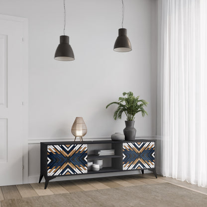ARTFUL GEOMETRY 2-Door TV Stand in Black Finish