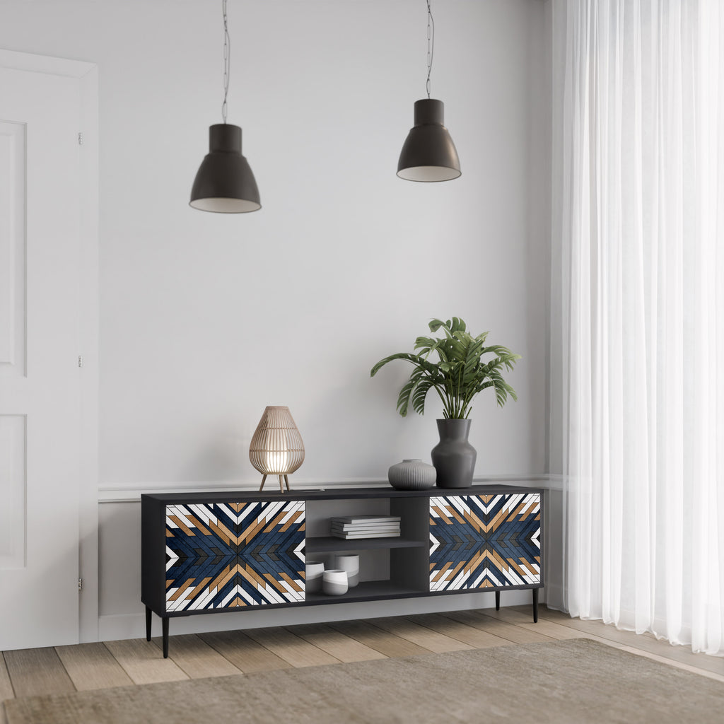 ARTFUL GEOMETRY 2-dörrars TV-bänk i svart finish