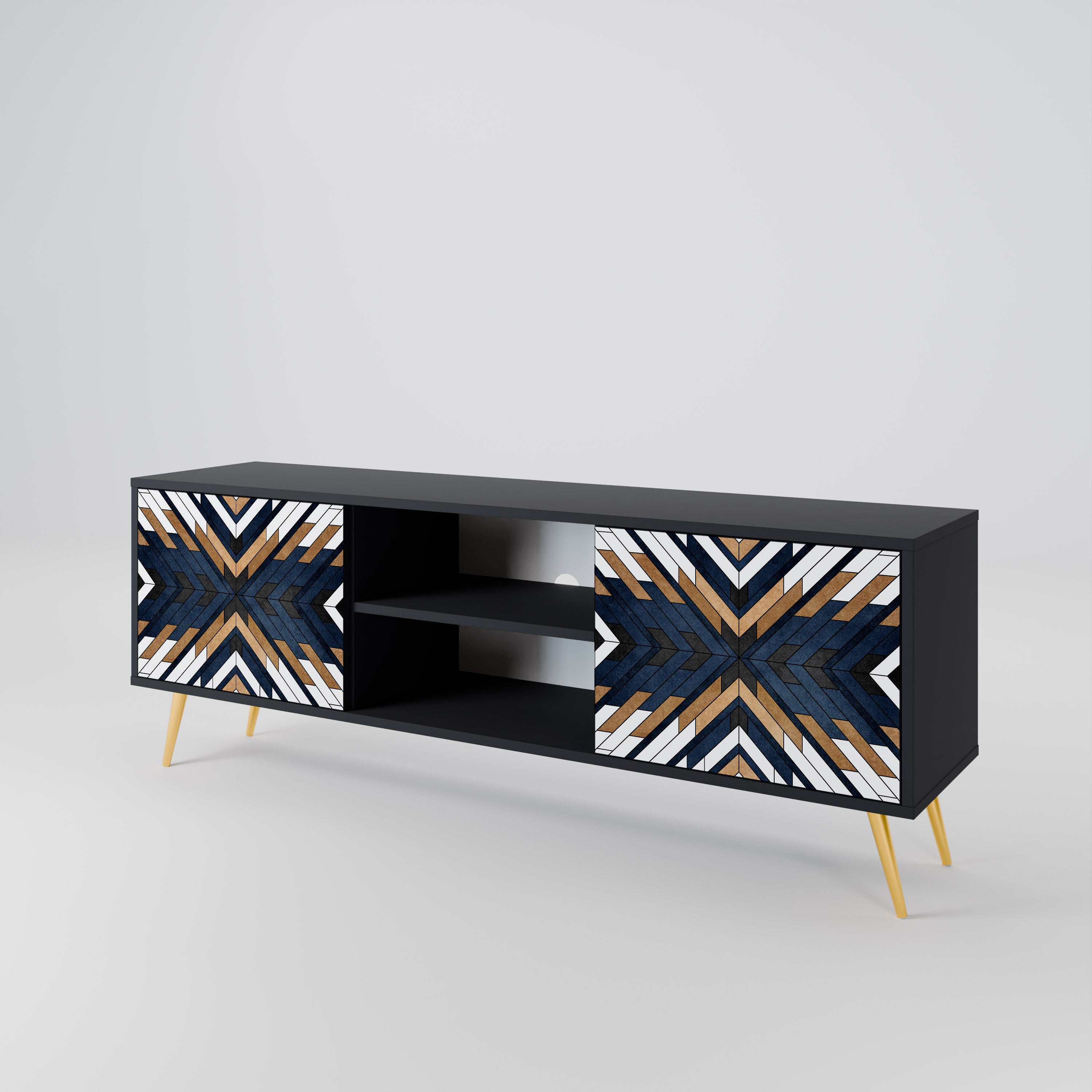 ARTFUL GEOMETRY 2-dörrars TV-bänk i svart finish