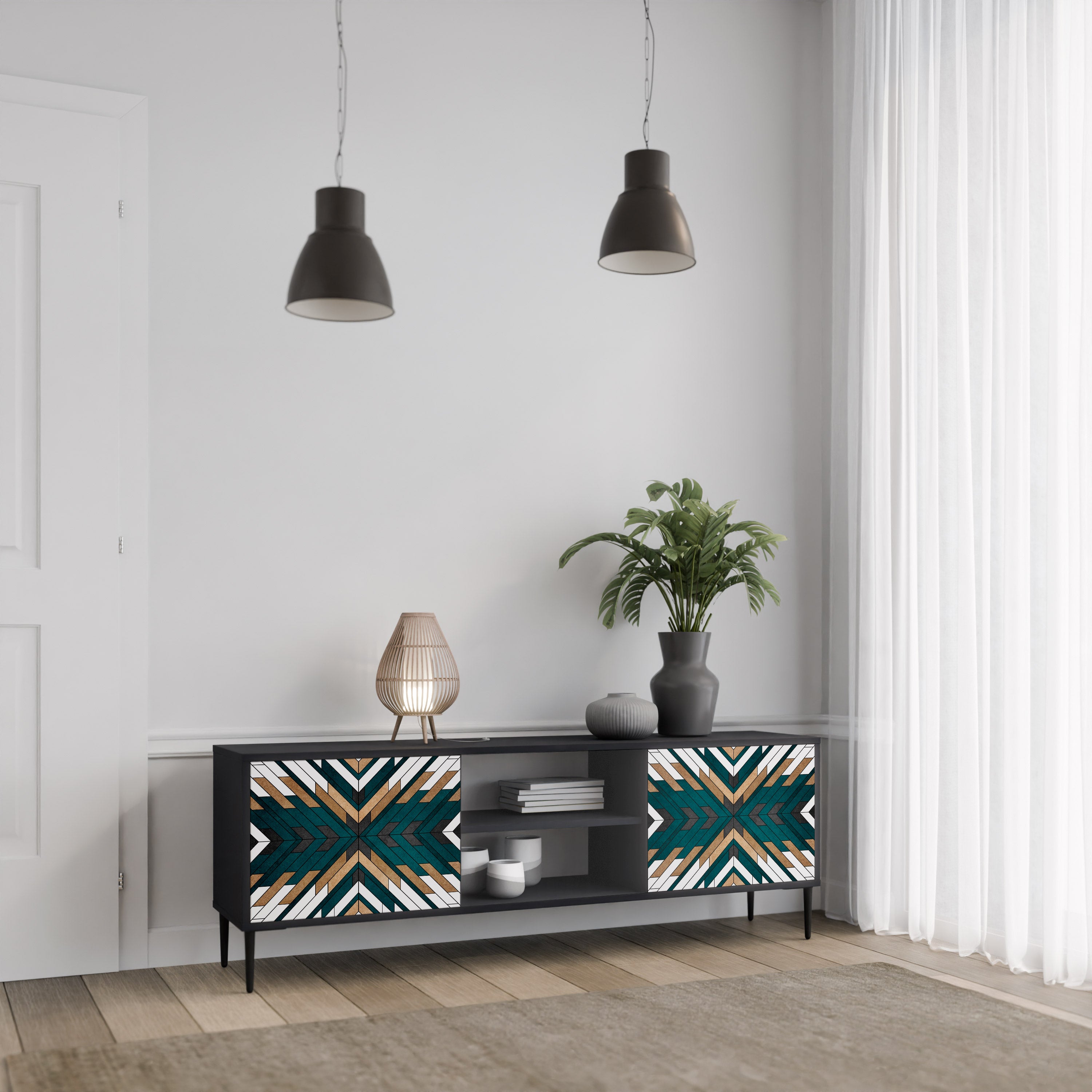 ARTISTIC GEOMETRY 2-dörrars TV-bänk i svart finish