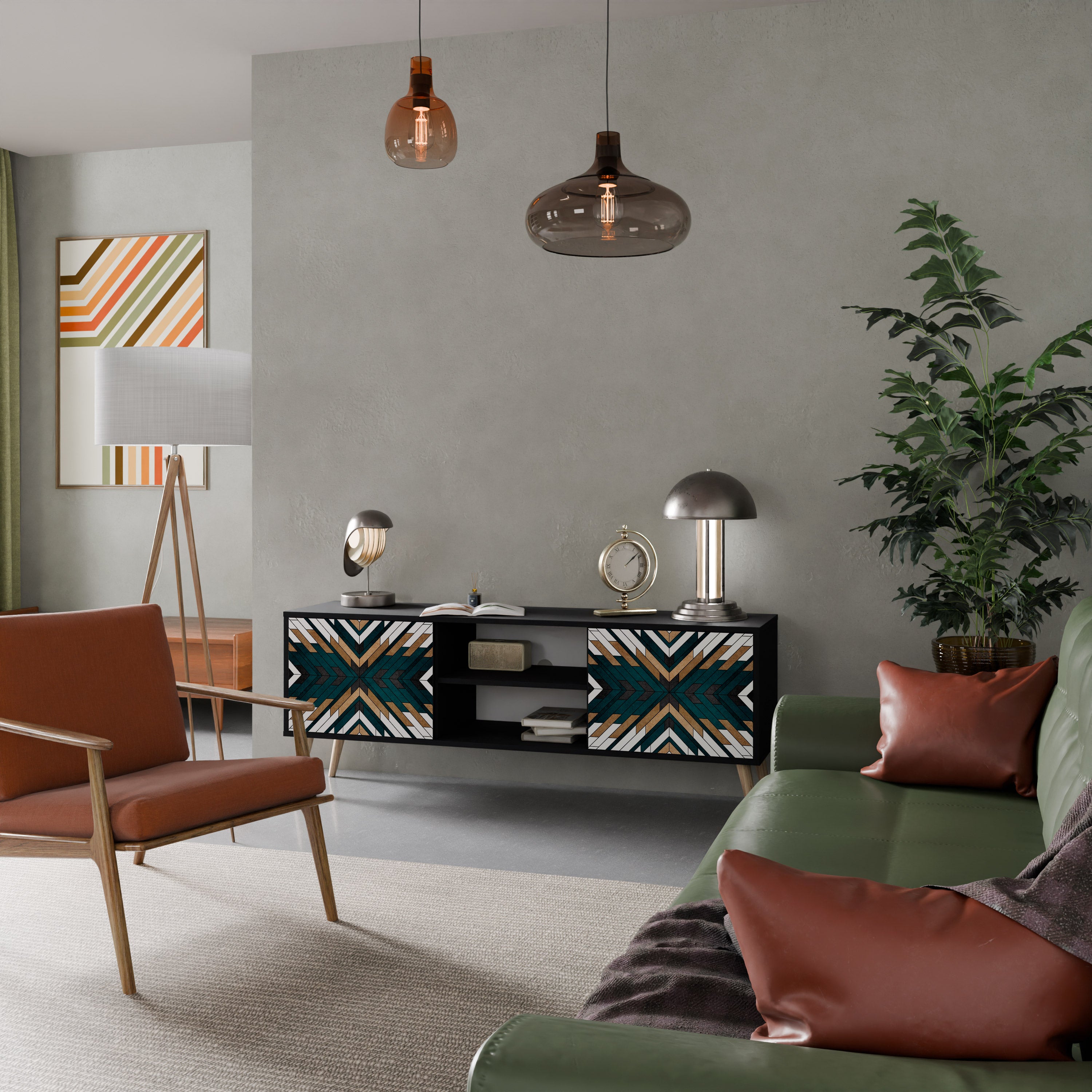 ARTISTIC GEOMETRY 2-dörrars TV-bänk i svart finish
