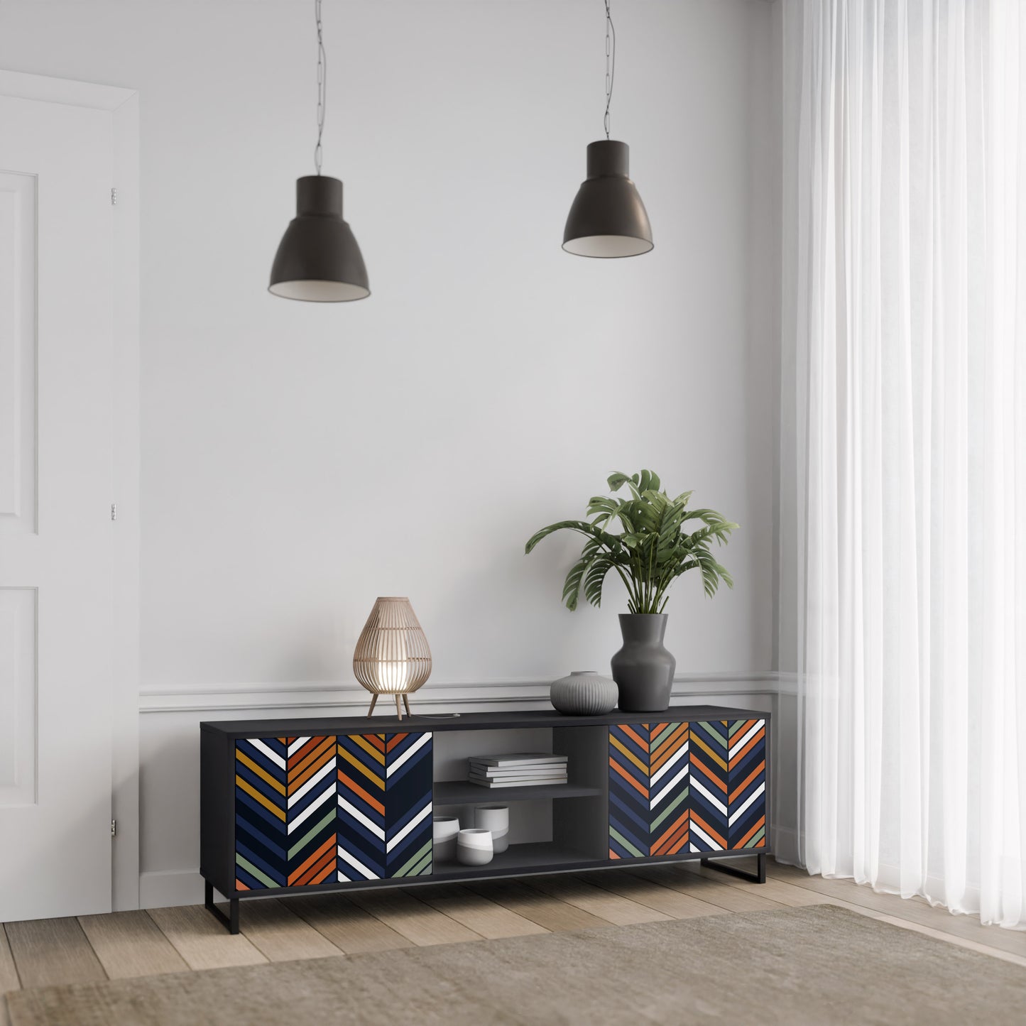 VIBRANT PATCHWORK 2-dörrars TV-ställ i svart finish