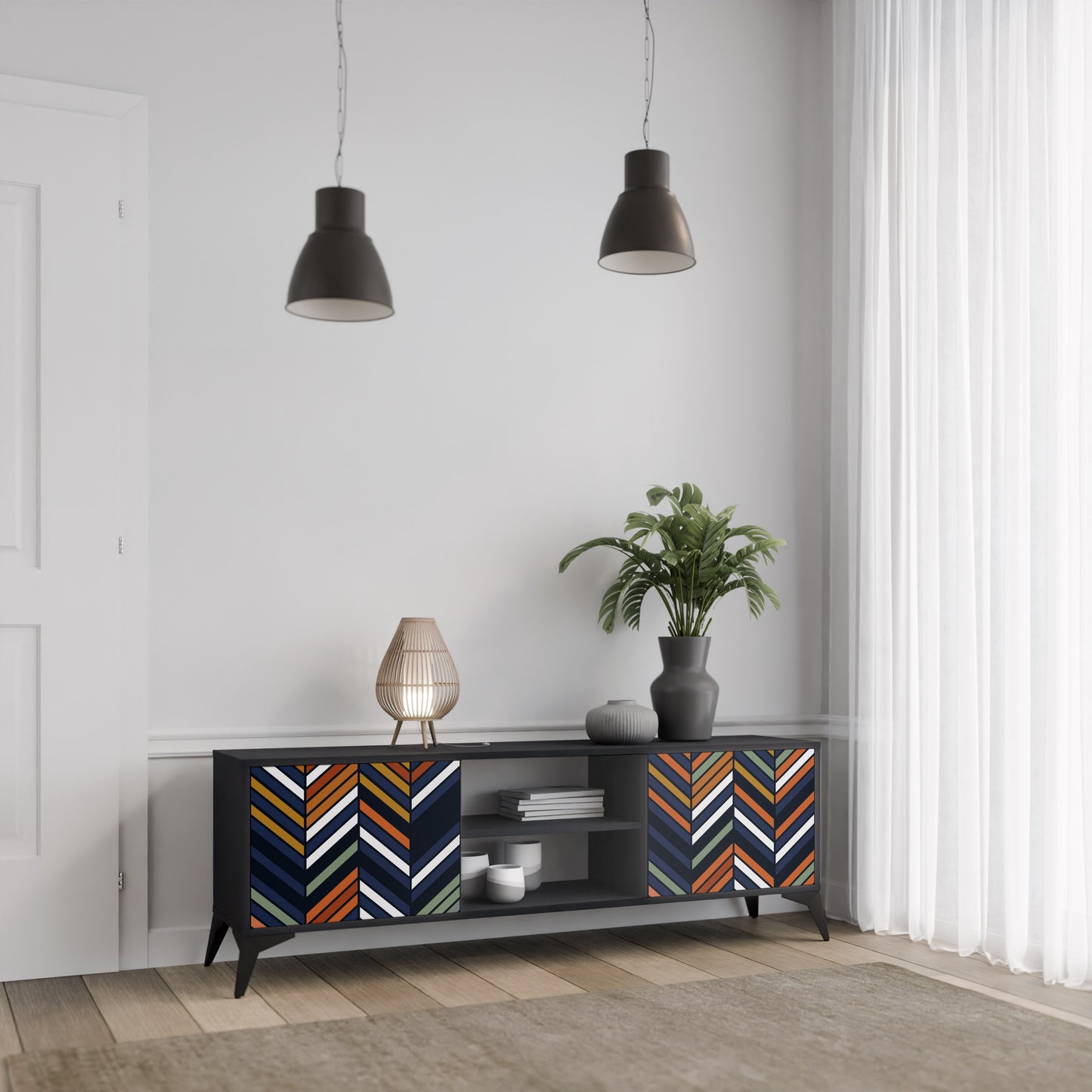 VIBRANT PATCHWORK 2-dörrars TV-ställ i svart finish