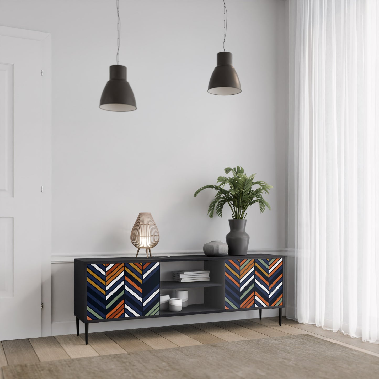 VIBRANT PATCHWORK 2-dörrars TV-ställ i svart finish