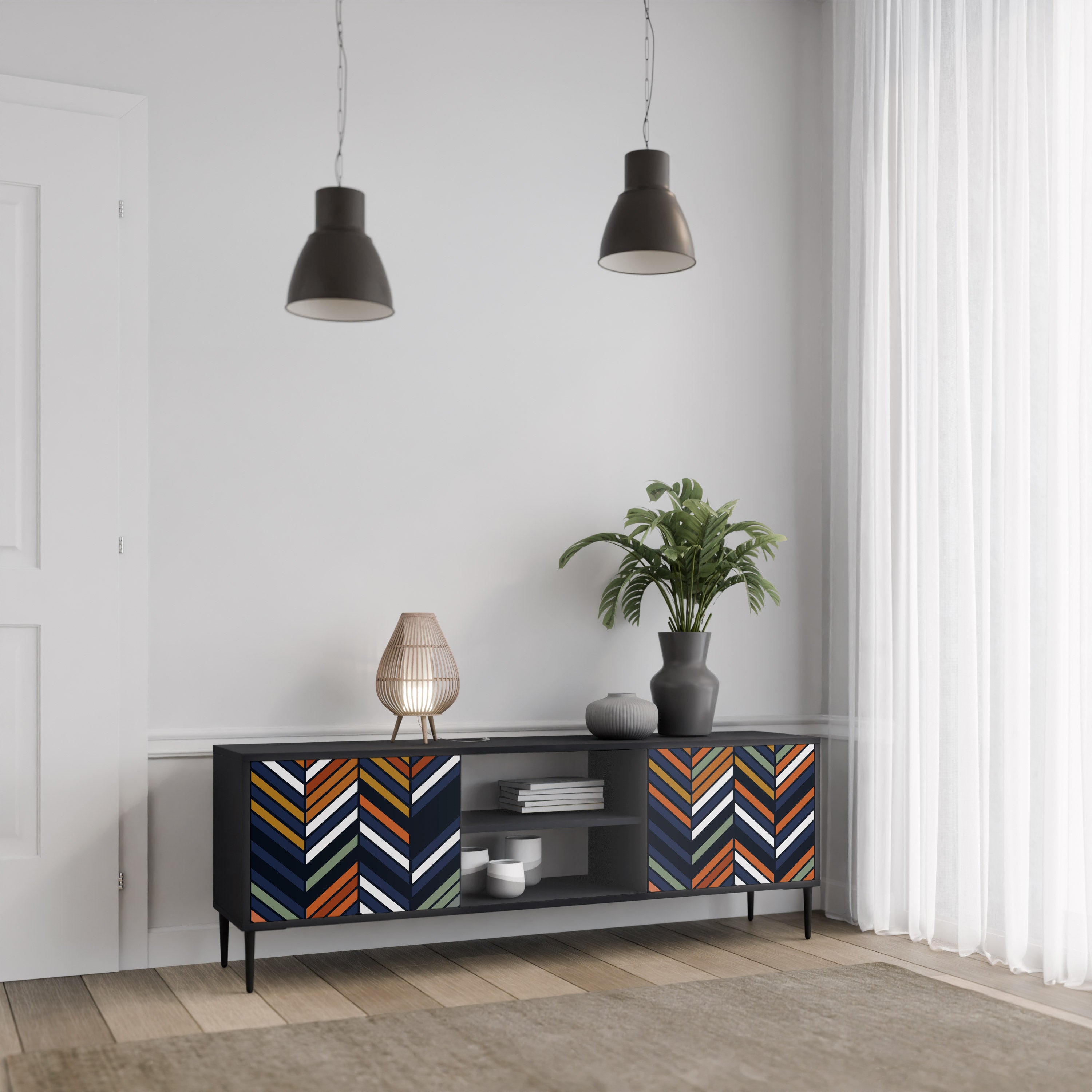 VIBRANT PATCHWORK 2-dörrars TV-ställ i svart finish