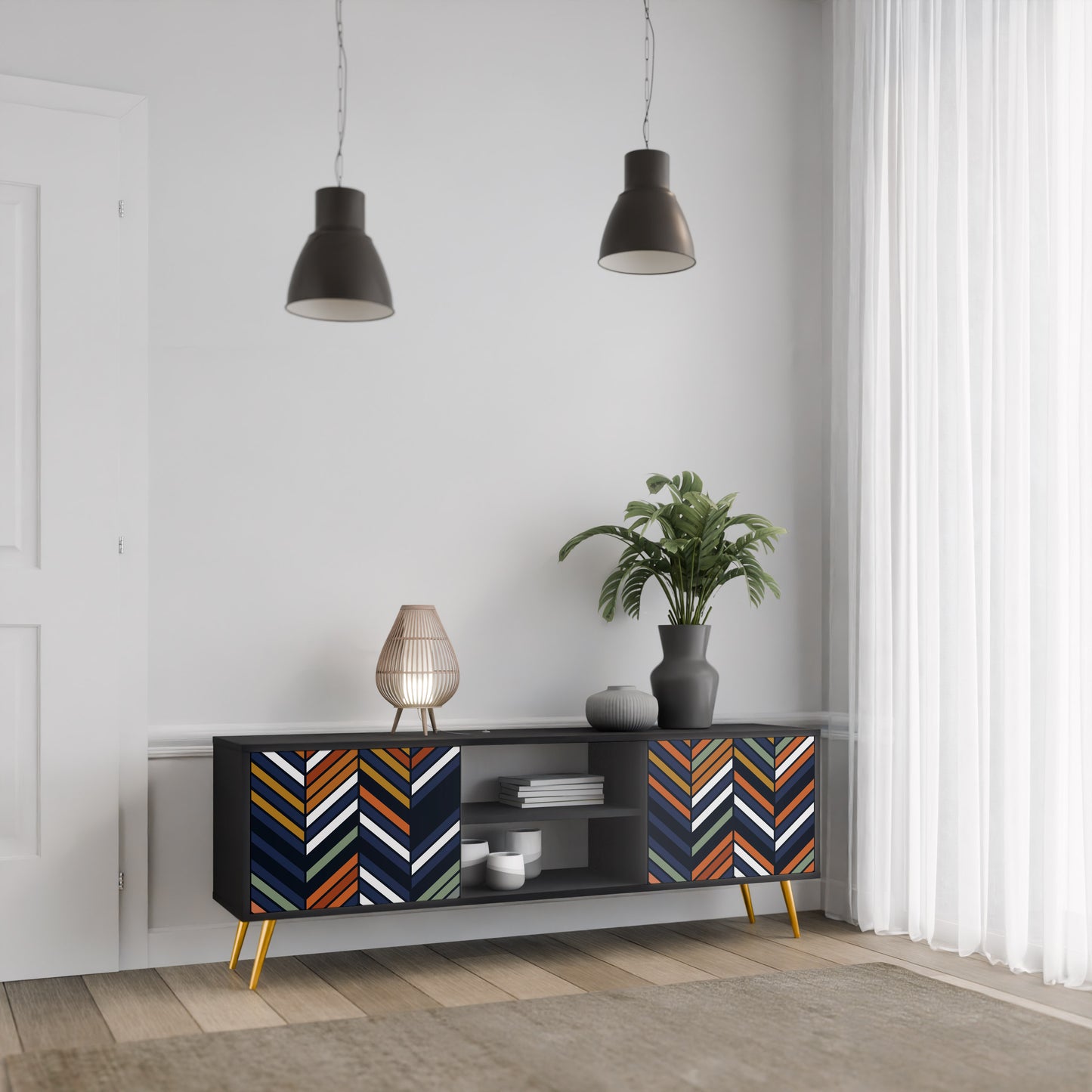 VIBRANT PATCHWORK 2-dörrars TV-ställ i svart finish