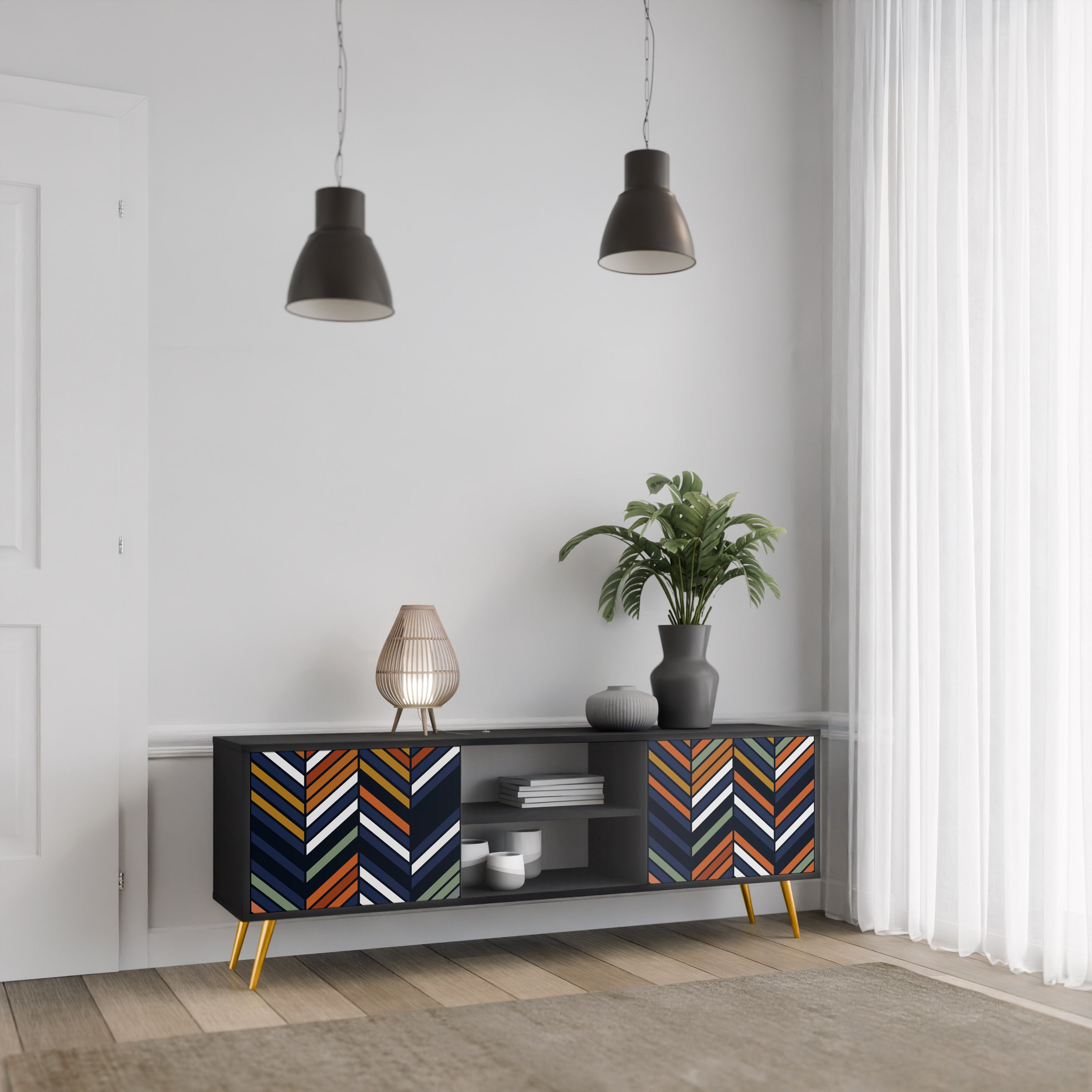 VIBRANT PATCHWORK 2-dörrars TV-ställ i svart finish