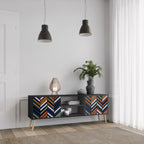 VIBRANT PATCHWORK 2-Door TV Stand in Black Finish