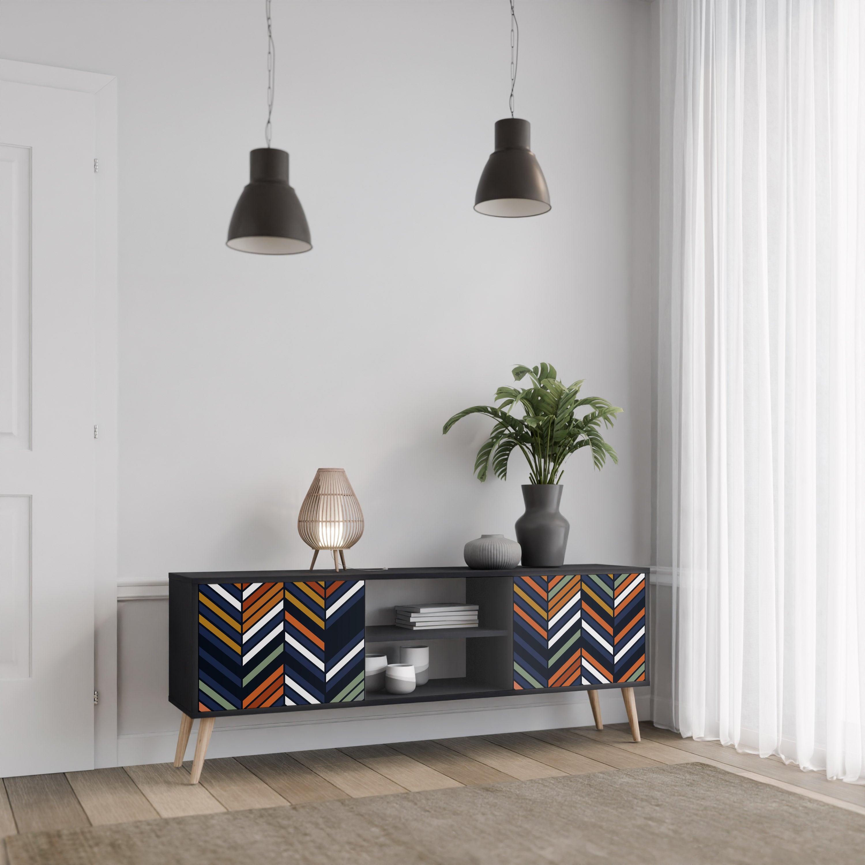 VIBRANT PATCHWORK 2-dörrars TV-ställ i svart finish