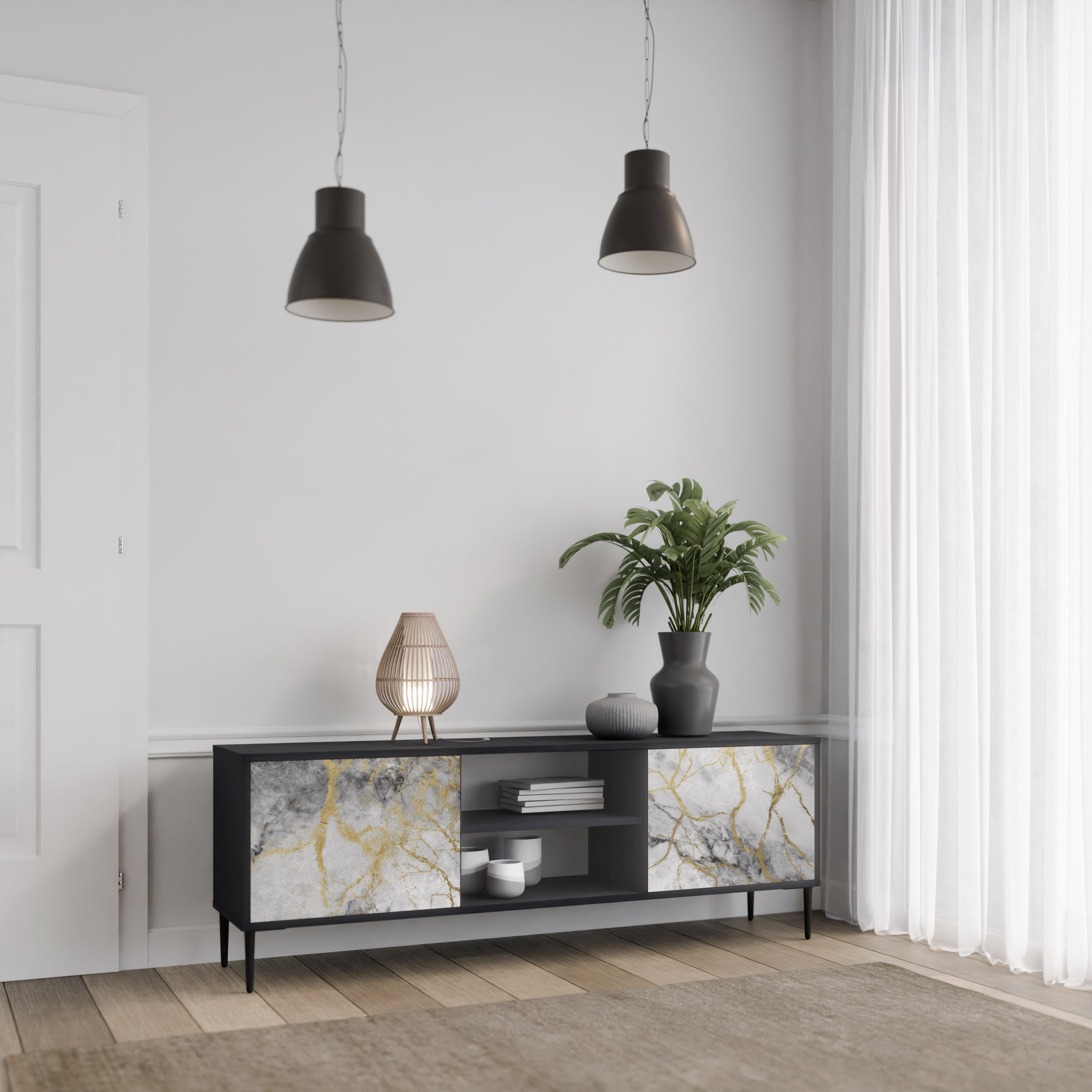 TIMELESS GLIDE 2-dörrars TV-bänk i svart finish