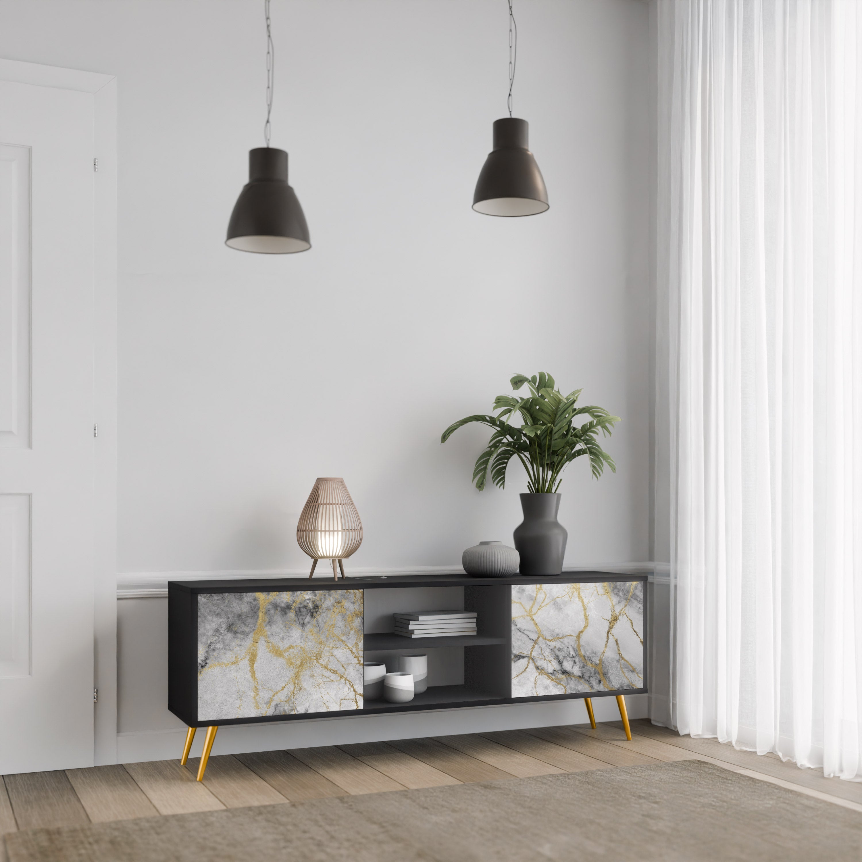 TIMELESS GLIDE 2-dörrars TV-bänk i svart finish