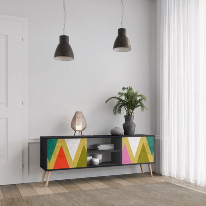 FÄRGRIGA TRIANGLER 2-dörrars TV-bänk i svart finish